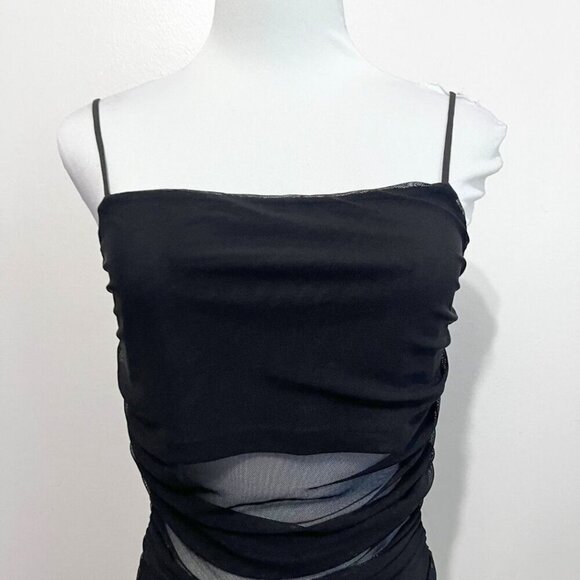 NWT MESHKI SARAH BLACK MESH SEMI-SHEER MINI DRESS - S - Picture 4 of 9